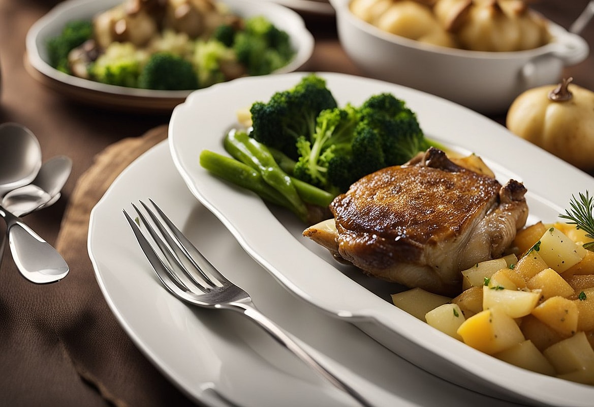 Gänsekeulen mit Brokolie und Kartoffelgratin