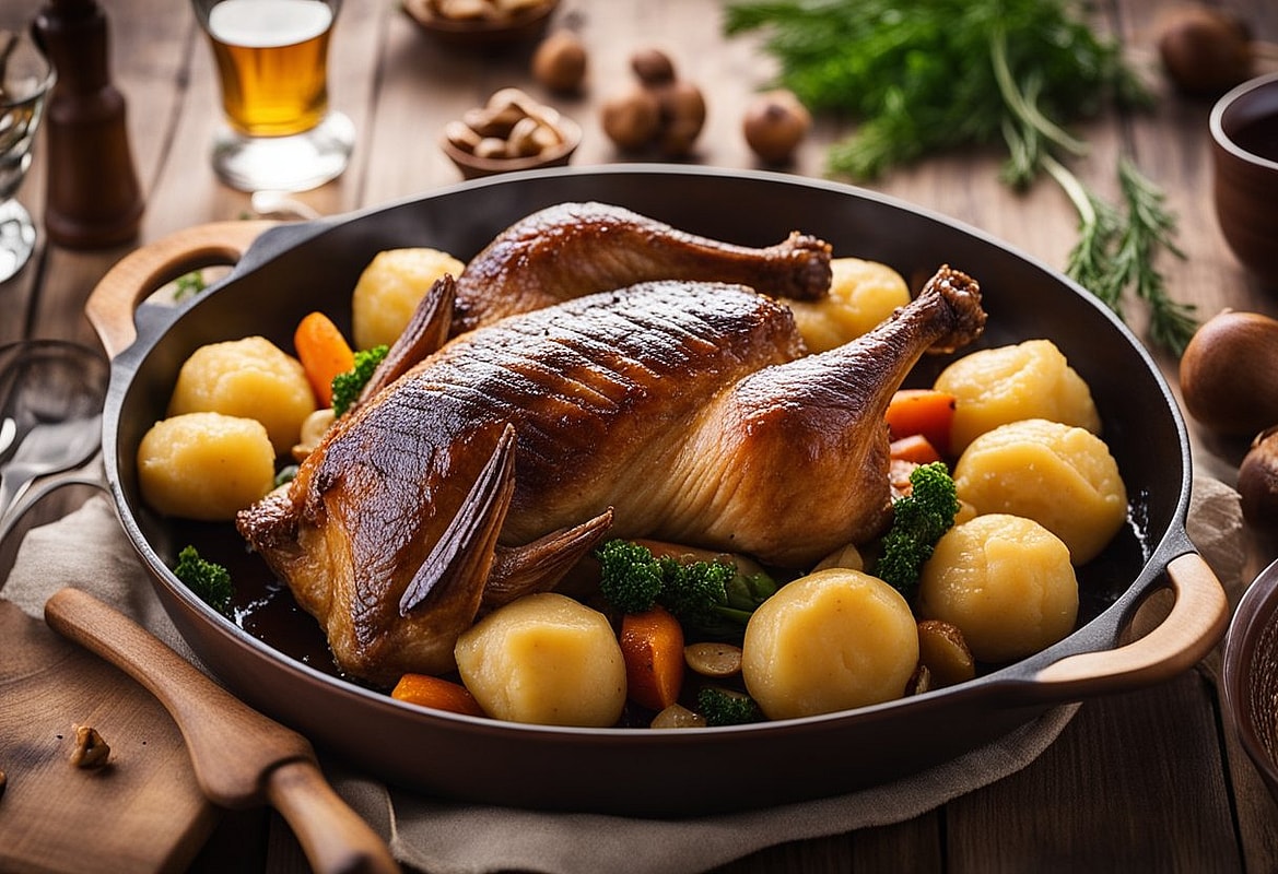 Gans mit Maronenfüllung und Kartoffelknödeln
