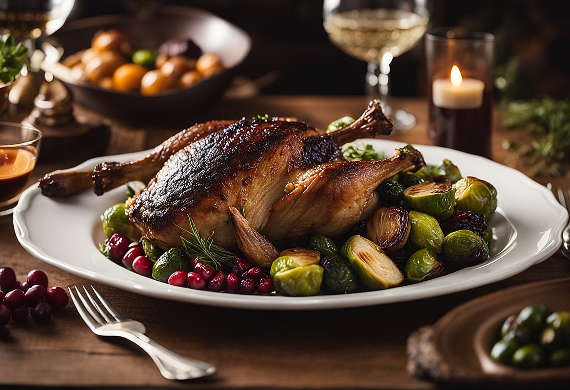 Gans mit Preiselbeersoße und gebratenem Rosenkohl