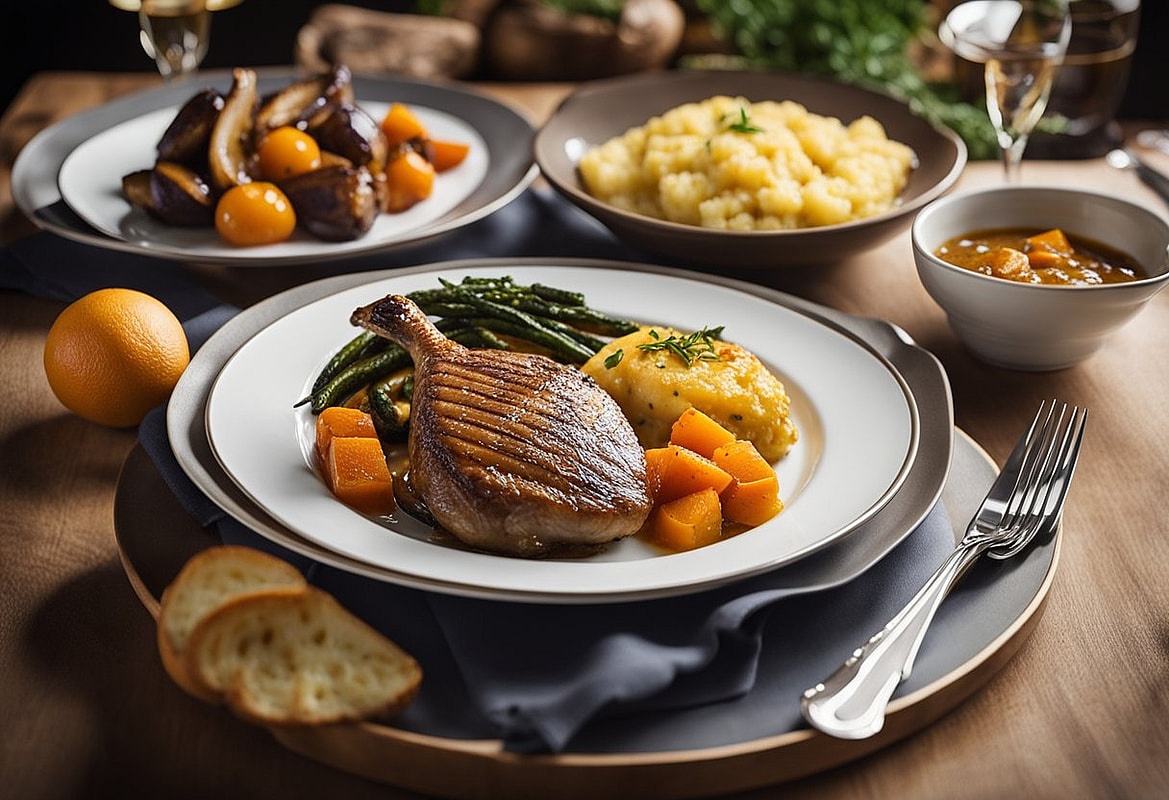 Ente mit Kartoffelbrei und grünen Bohnen