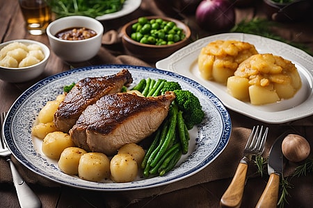 Gänsebrust mit Apfel-Zwiebel-Füllung und Kartoffelklößen