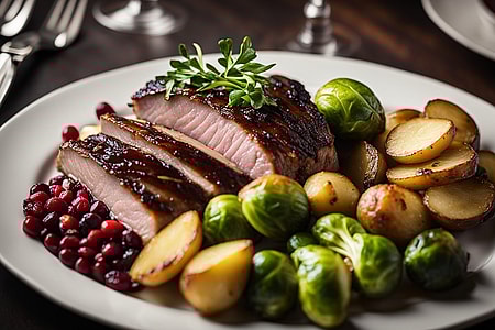Gänsebrust mit Preiselbeer-Sauce und gebratenem Rosenkohl