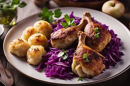 Entenkeulen mit Apfel-Rotkohl und Semmelknödeln