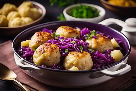 Gänsekeulen mit Rotkohl und Kartoffelklößen
