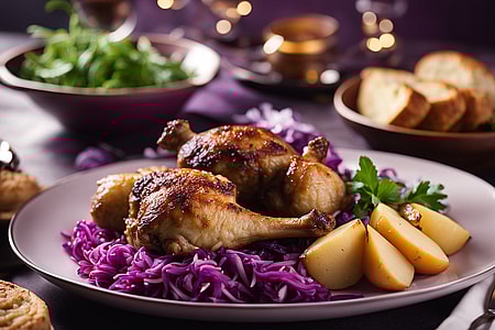 Gänsekeulen mit Apfel-Rotkohl und Semmelknödeln