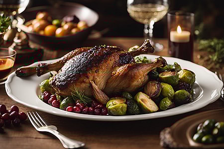 Gans mit Preiselbeersoße und gebratenem Rosenkohl
