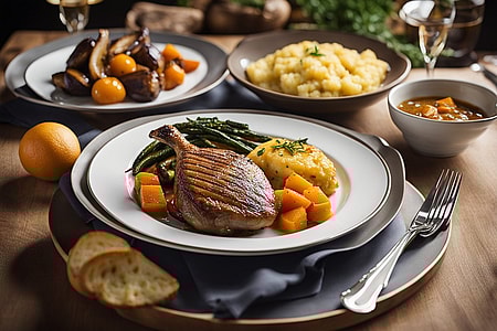 Ente mit Kartoffelbrei und grünen Bohnen