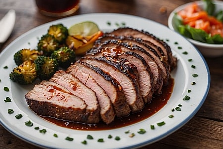 Brisket gegrillt mit Sauce und Gemüse