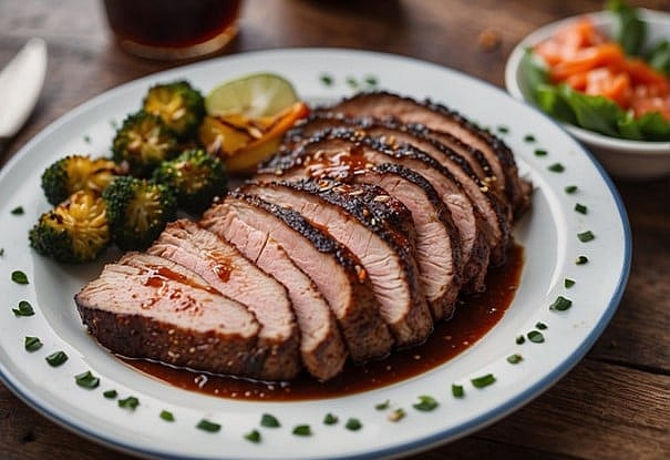 Brisket gegrillt mit Sauce und Gemüse