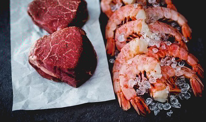 Filet und Garnelen für einen Newsletter