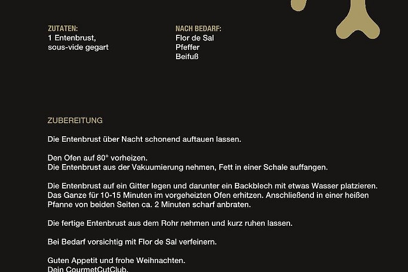 Rezeptkarte Entenbrust Speisenwert bei Tim Mälzer