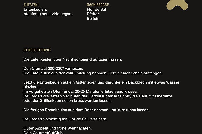 Rezeptkarte Entenkeulen Speisenwert bei Tim Mälzer