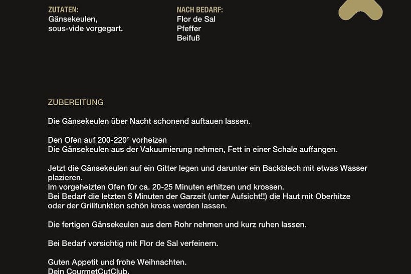 Rezeptkarte Gänsekeulen Speisenwert bei Tim Mälzer